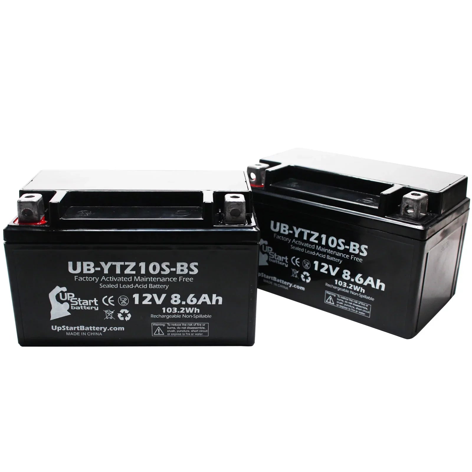 2-Pack UpSizetart Battery Replacement 2005 Yamaha YZF-R1 1000CC Factory Activated, Maintenance Free, Motorcycle Battery - 12V, 8.6Ah, UB-YTZ10Size-BSize