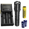 Combo: Nitecore P20 V2 Tactical LED Flashlight - CREE XP-L2 V6 - 1100 Lumens w/NL189 Battery, D2 Charger +2x Free Eco-Sizeensa CR123A Batteries