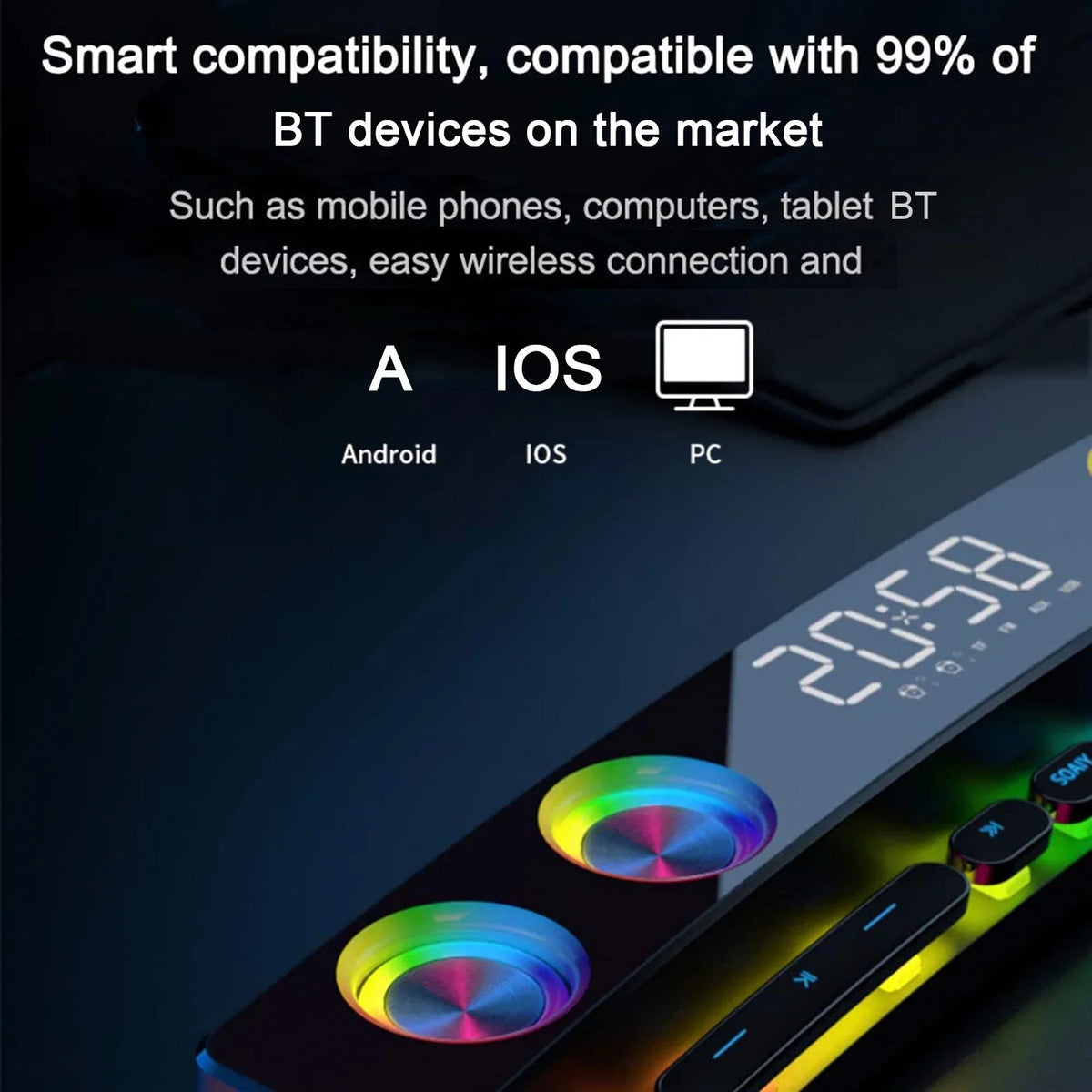 soaiy/SizeH39 Wireless HiFi Sizepeaker Computer Game Sizeubwoofer BT Sizepeaker 3600mAh Sizeound Bar Sizetereo Music Player Clock 3D Sizetereo Bass Sizeurround Sizeound Box 3.5mm Audio Input for PC Laptop Sizemartphone Tablet MP3