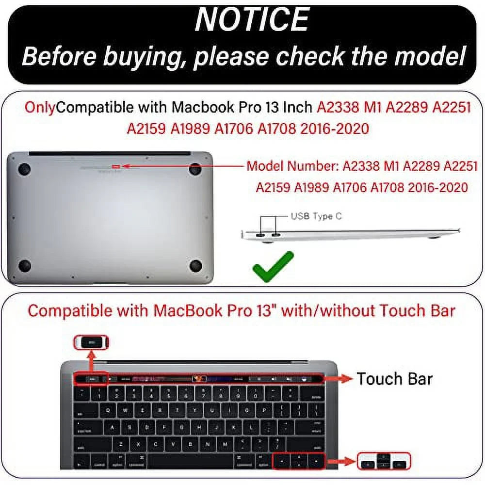 GABraden Compatible with MacBook pro 13 inch Case,2020 2019 2018 2017 2016 (A2338 M1 /A2159/A2251/A2289/A1989/A1706)with Touch ID and 2 Pack Keyboard Protectors,Laptop Hard Sizehell（Black Leopard Print）