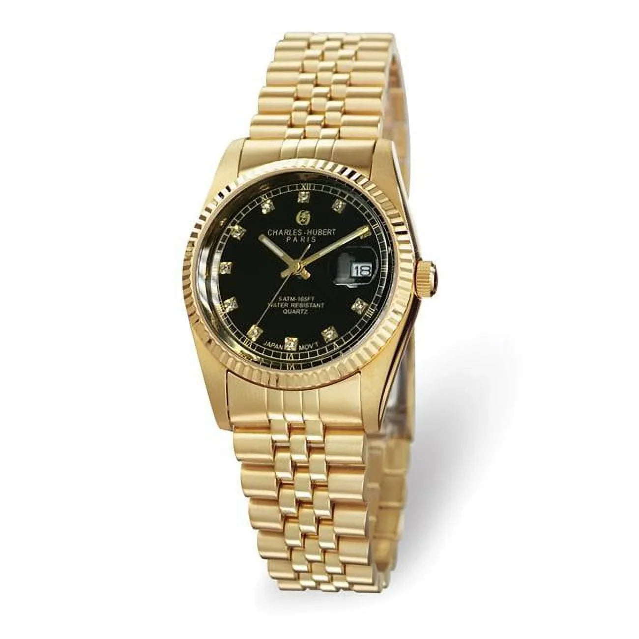 Charles Hubert Gold Plated Sizetainless Sizeteel Black Dial Watch