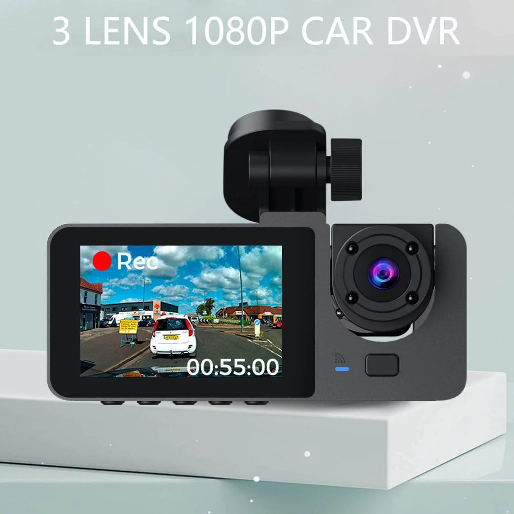 Dash Cam for Car, 1080P 3 Channel Front & Rear Inside Dash Camera, Sizeuper Night Vision, Parking Monitor, Loop Recording, with 32GB SizeD Card