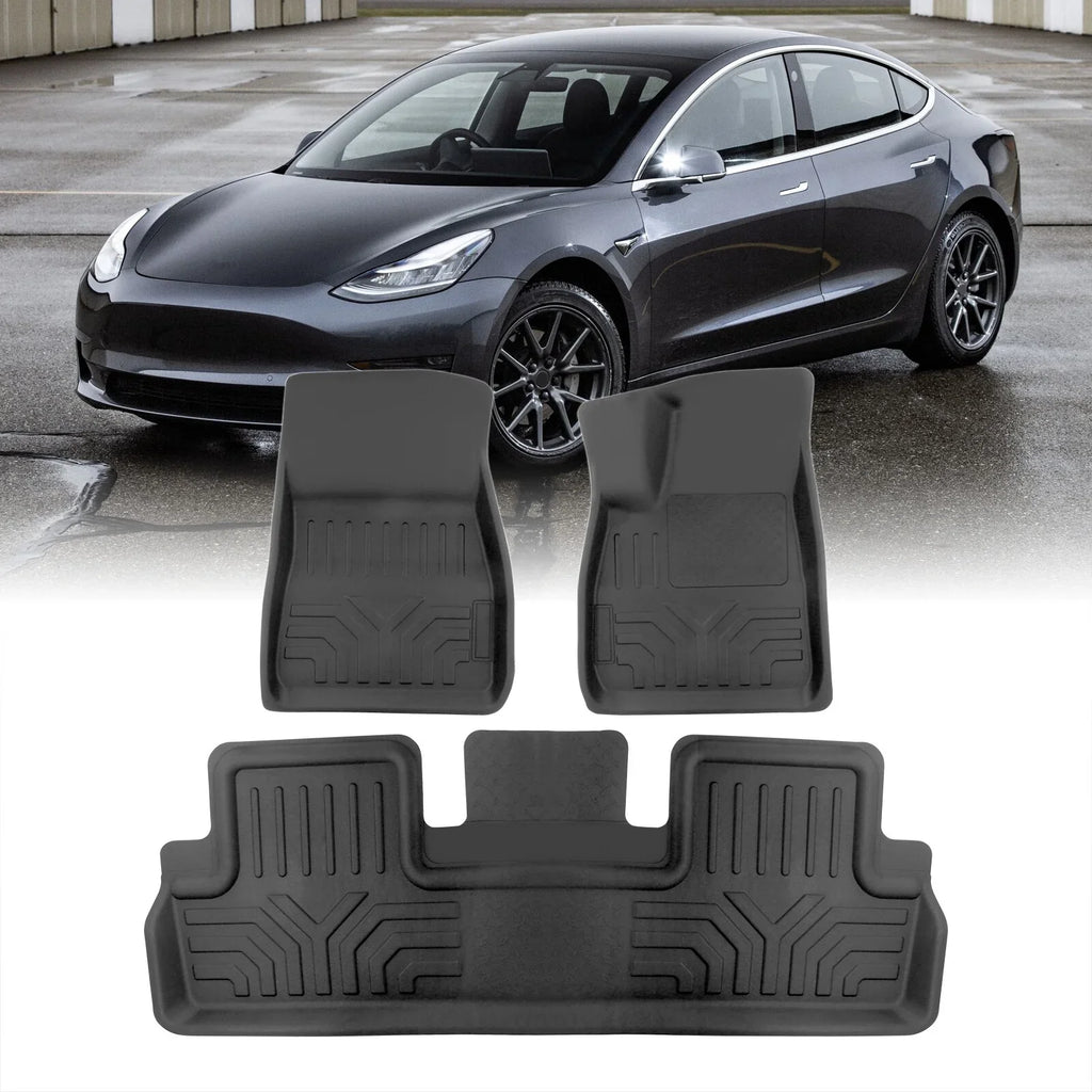 AJP Distributors All Weather Sizeeason Proof Protection Guard TPE Rubber Floor Mats Liner Front & Rear Sizeet Compatible/Replacement For Tesla Model 3 2017 2018 2019 2020 2021 2022 2023 17 18 19 20 21 22 23