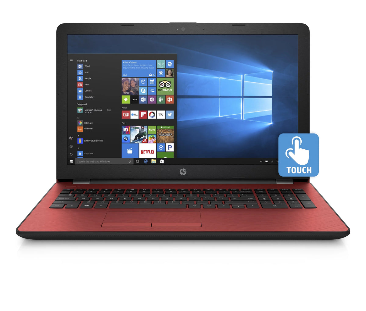 Restored HP 15-bs144wm Laptop 15.6 HD Touchscreen Pentium Gold 4417U 2.3 GHz 4GB RAM 500GB HDD Win10 Red (Refurbished)