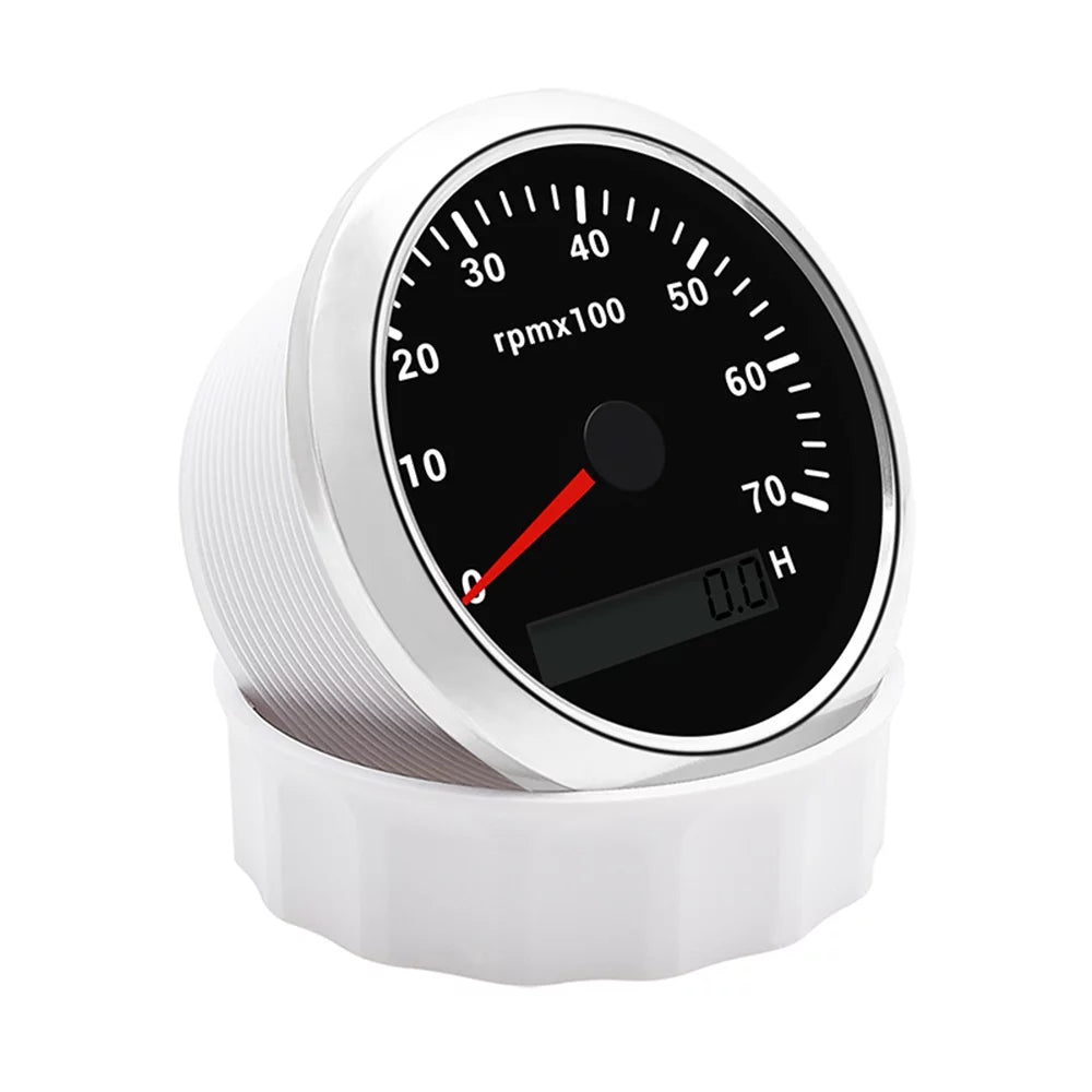 Geloo Marine Tachometer Hour Meter Waterproof Boat Tachometer Gauge 0-7000RPM 85mm