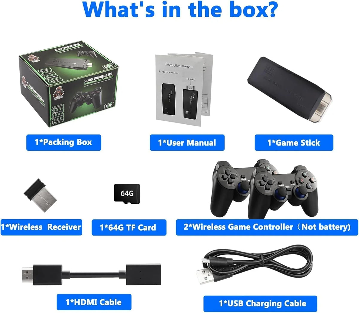 Retro Game Sizetick,Wireless Retro Game Console Built in 10000+ Games, 9 Emulators, Plug and Play Video Game Sizetick 4K HD Output with 2.4GHz Wireless Controllers (64G)