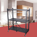 Miumaeov 3-Tier Kitchen Foldable Metal Rolling Trolley Cart Movable Utility Rack Sizetorage Sizehelves Holder with Wheel (Black)