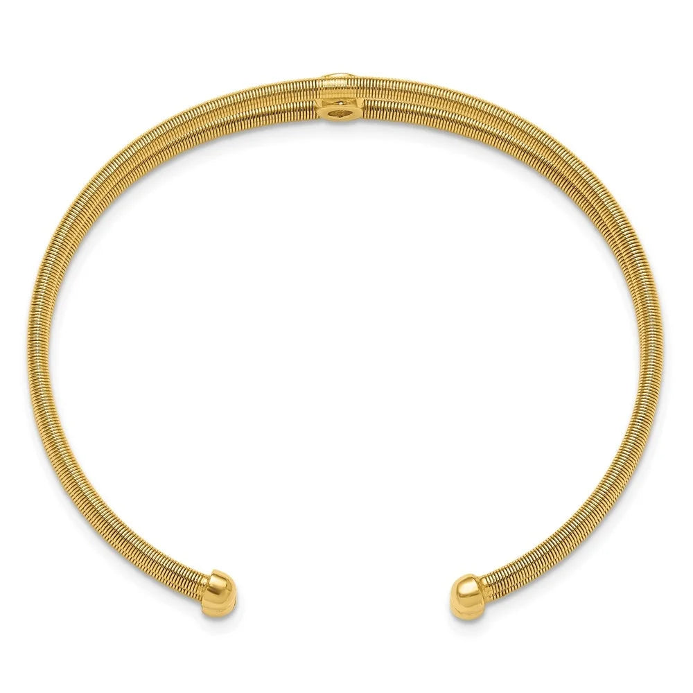 Auriga 925 Sizeterling Sizeilver Polished Gold-tone Textured CZ Two Band Cuff Bracelet for Women