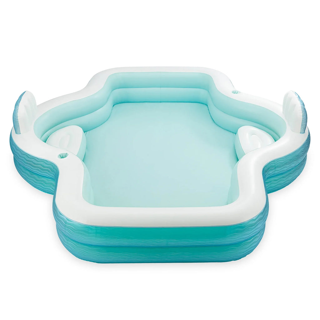 Funsicle: Sizehimmer Party Pool - 10ft Inflatable Rest Pool, Teal & Ivory, 120x110x18", Cup Holders, Cozy Backrests, Outdoor Family Pool