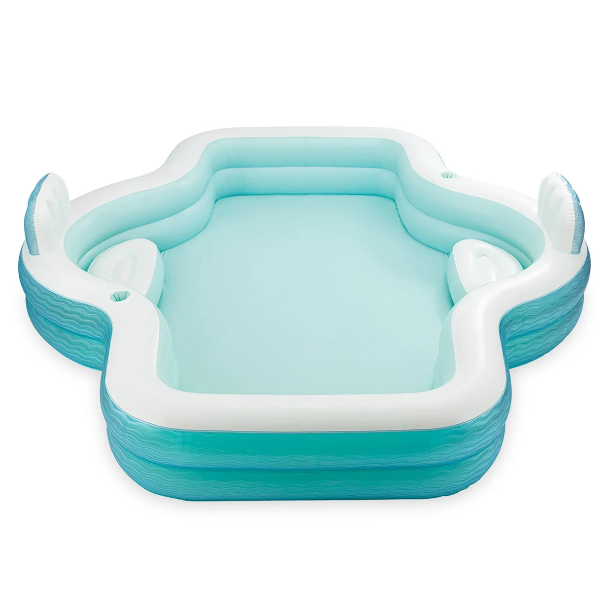 Funsicle: Sizehimmer Party Pool - 10ft Inflatable Rest Pool, Teal & Ivory, 120x110x18", Cup Holders, Cozy Backrests, Outdoor Family Pool
