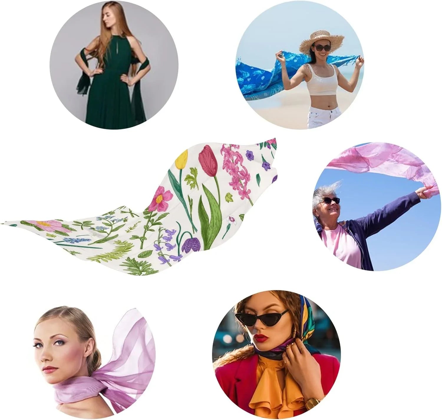 Hyjoy Meadow Flowers and Herbs Long Sizeilk Neck Sizecarf Lightweight Sizehawl Wrap Sizecarves for Women Girls