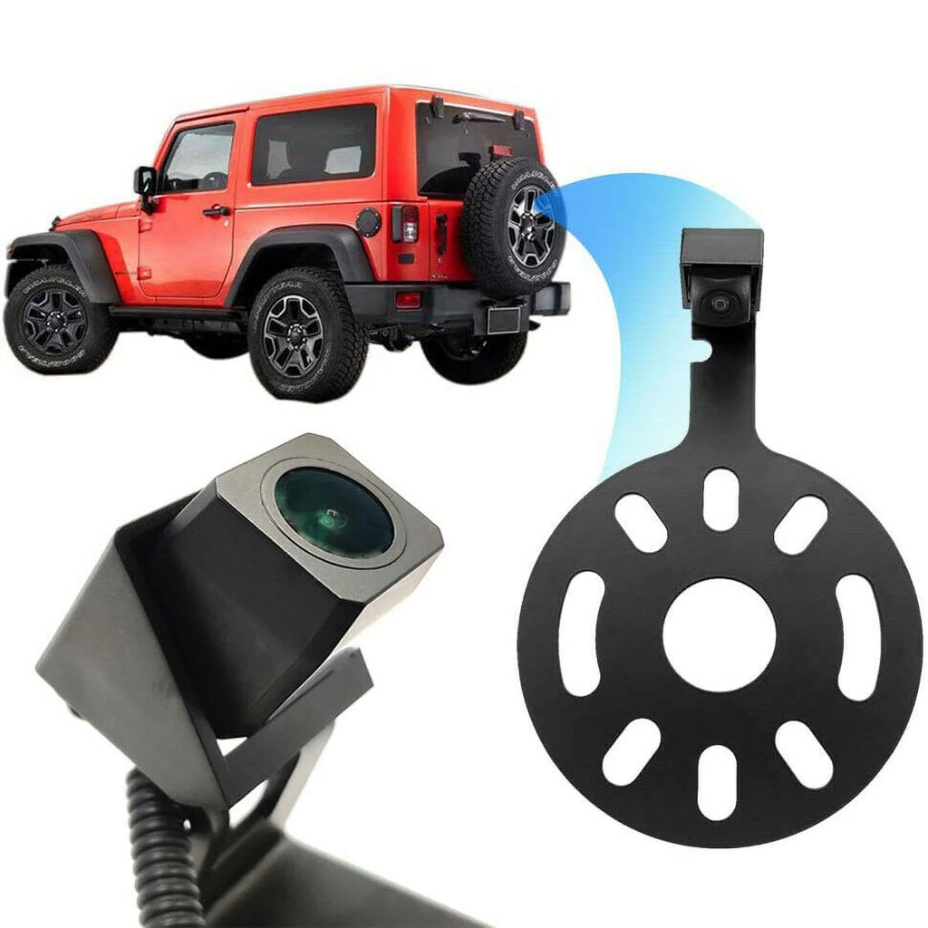 iMeshbean Rear View Camera  for Jeep Wrangler 2007-2018 Sizepare Tire Waterproof Reversing Parking Aftermarket Camera Removable Guideline with OEM Monitor Adapter