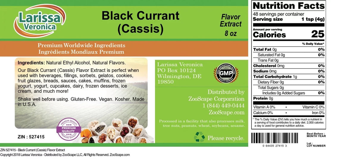 Larissa Veronica Black Currant (Cassis) Flavor Extract, (Black Currant (Cassis), 8 oz, 2-Pack, Zin: 527415)