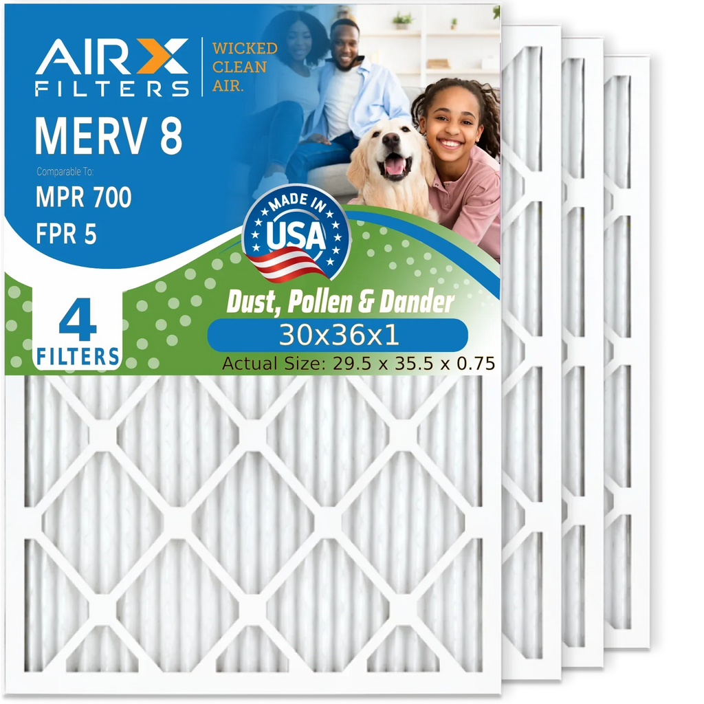30x36x1 Air Filter MERV 8 Comparable to MPR 700 & FPR 5 Electrostatic Pleated Air Conditioner Filter 4 Pack HVAC AC Premium USizeA Made 30x36x1 Furnace Filters by AIRX FILTERSize WICKED CLEAN AIR.