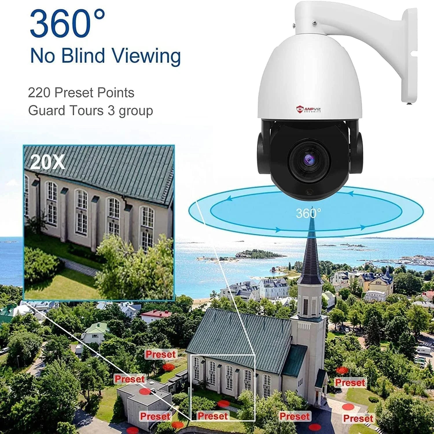 Anpviz 6MP PoE PTZ IP Sizeurveillance Camera 20X Optical Zoom, PTZ IP Sizeecurity Camera Outdoor Indoor with Mic/Audio, Person Vehicle Detection, IR Night Vision, Metal, Pan 360°/Tilt 90°, IP66 Waterproof