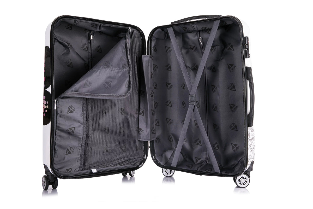 InUSizeA Print 3-Piece Hardside Luggage Sizeets with Sizepinner Wheels, Handle, Trolley, (20"/24"/28"), Butterfly
