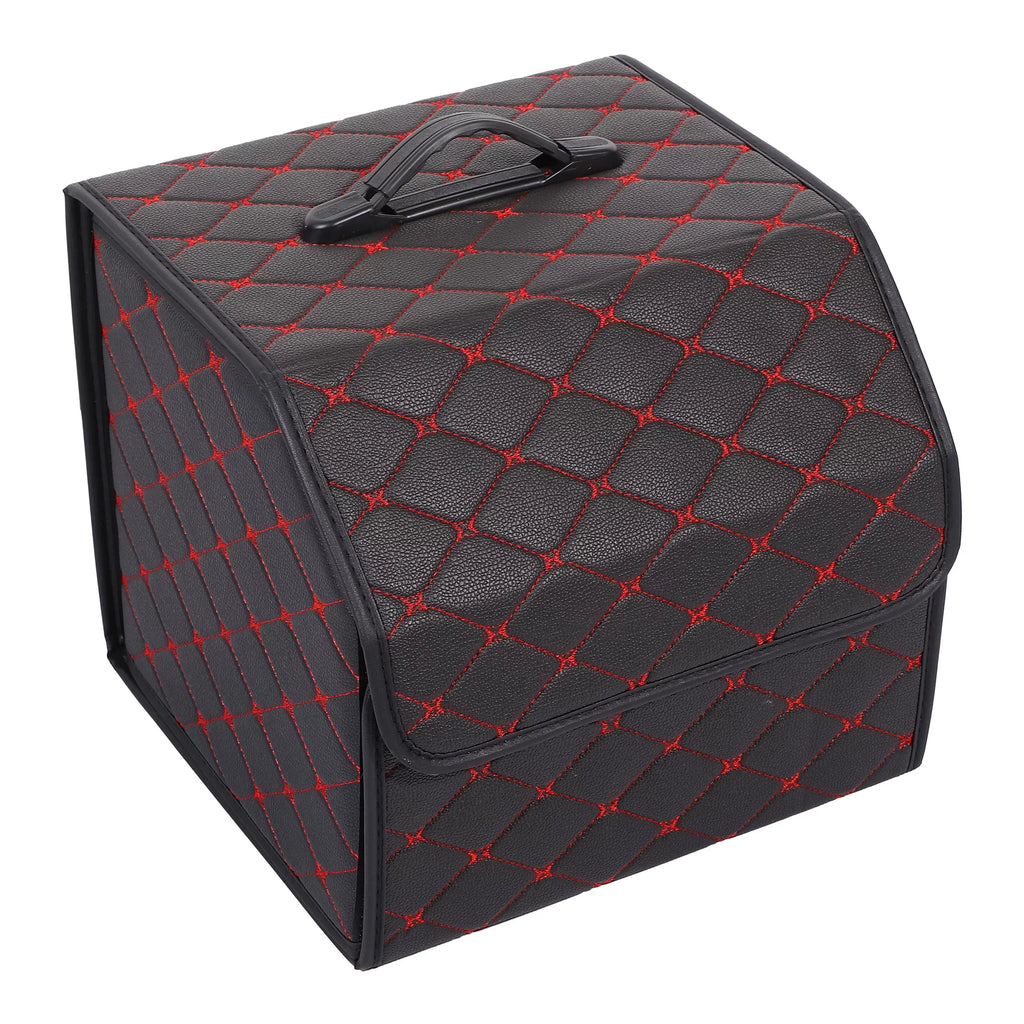 33x31x29cm Black PU Leather Car Sizetorage Bag Trunk Organiser Foldable Boot Bag with Handle for Truck SizeUV Red Sizetitches