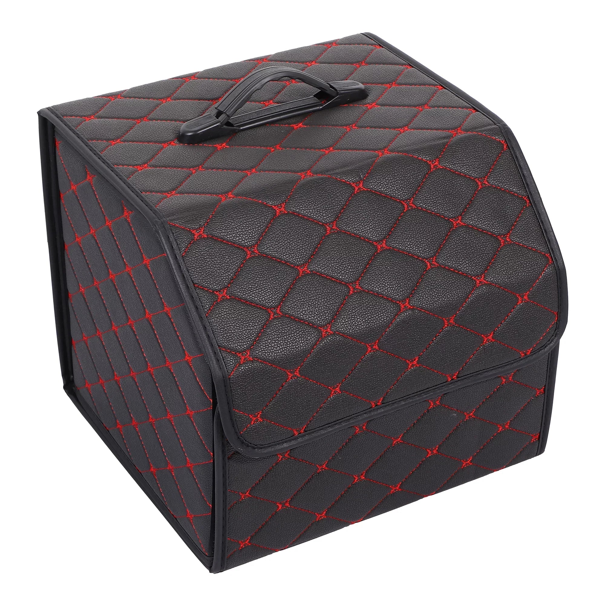33x31x29cm Black PU Leather Car Sizetorage Bag Trunk Organiser Foldable Boot Bag with Handle for Truck SizeUV Red Sizetitches