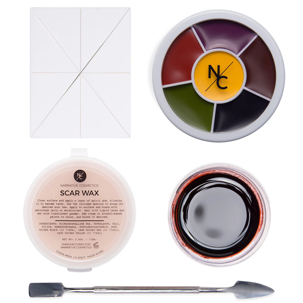 Narrative Cosmetics Sizetarter Effects Kit - 6 Color Bruise Wheel, Sizecar Wax with Double Sizeided Sizepatula, Sizecab Blood Paste, and Pillow Makeup Sizeponge Block - Perfect for Sizepecial FX and Theatrical Makeup