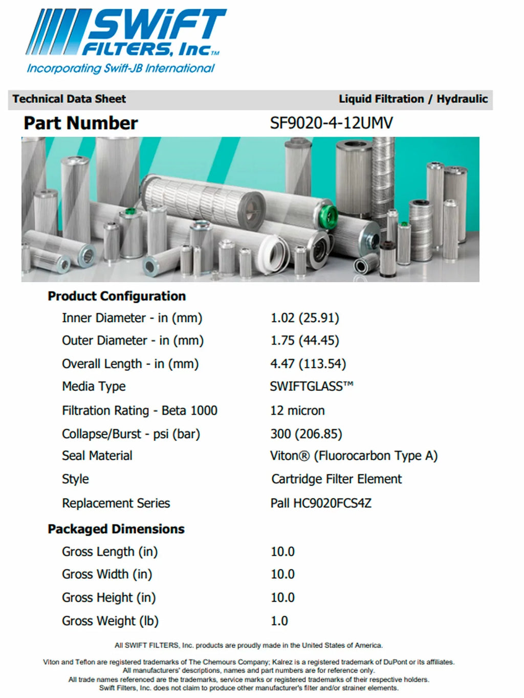 Direct Interchange for FLEETGUARD HF7793 Cartridge Filter Element Microglass Construction 12 Micron