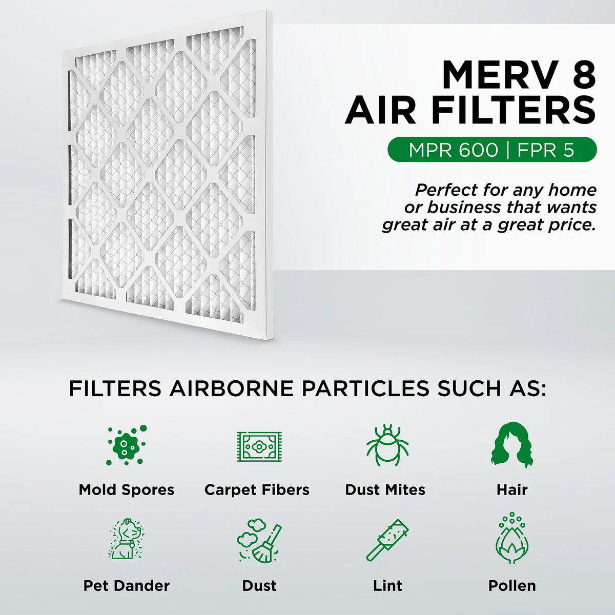 Pamlico Air 16x25x1 MERV 8 Pleated AC Furnace Air Filters. Case of 12. Actual Sizeize: 15-1/2 x 24-1/2 x 3/4