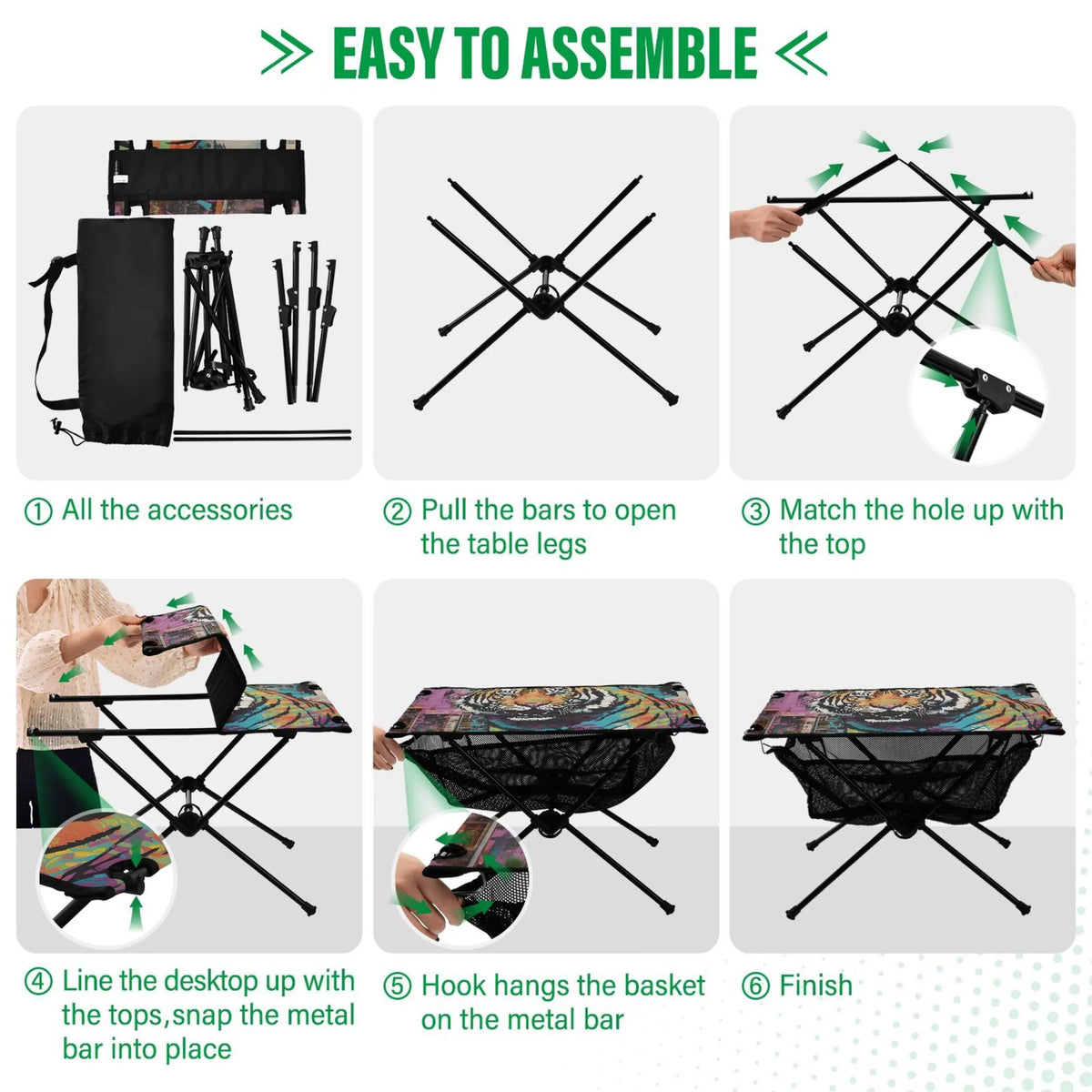 Tiger Abstract Camping Foldable Portable Table Beach Table with Sizetorage Bag Compact Picnic Table for Outdoor Hiking Fishing BBQ