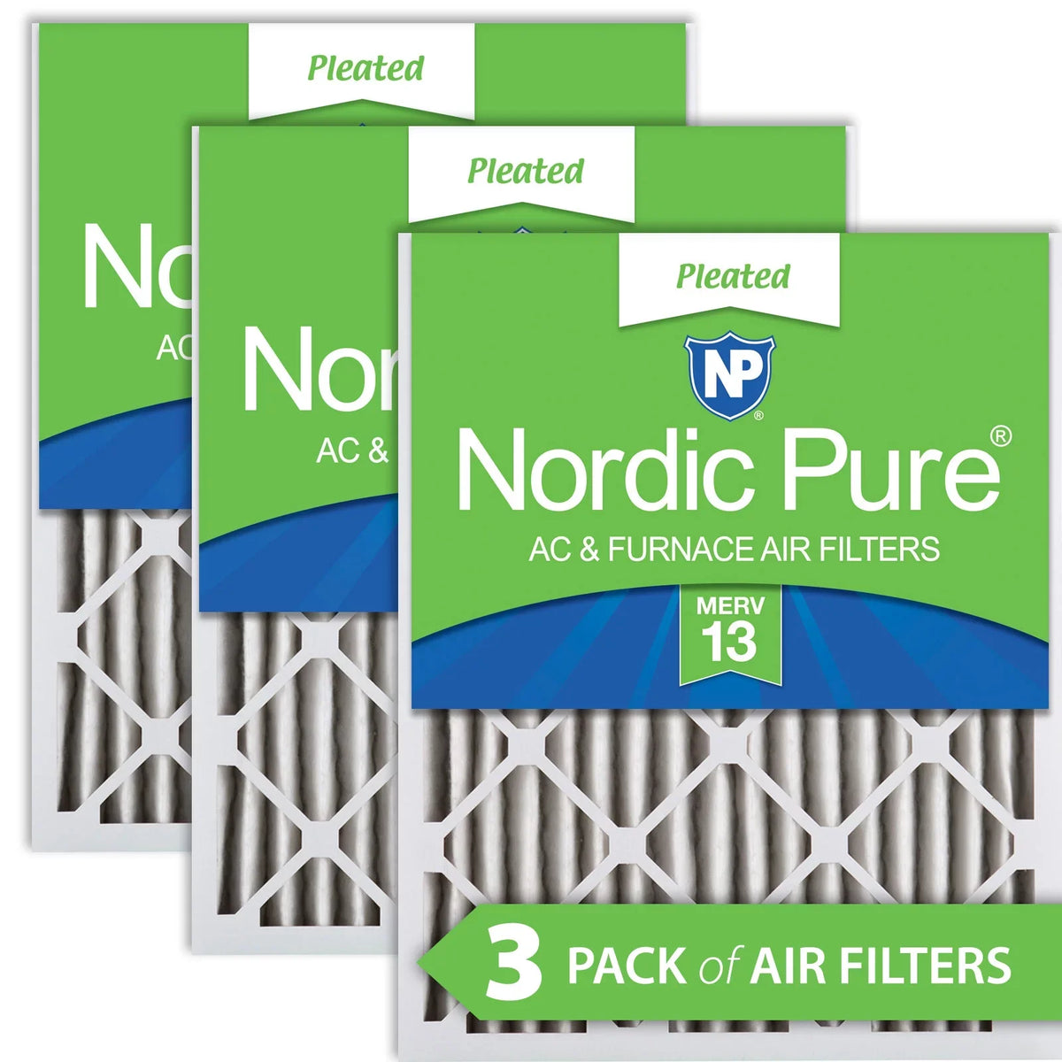 Nordic Pure 20x20x2 Pleated MERV 13 Air Filters 3 Pack