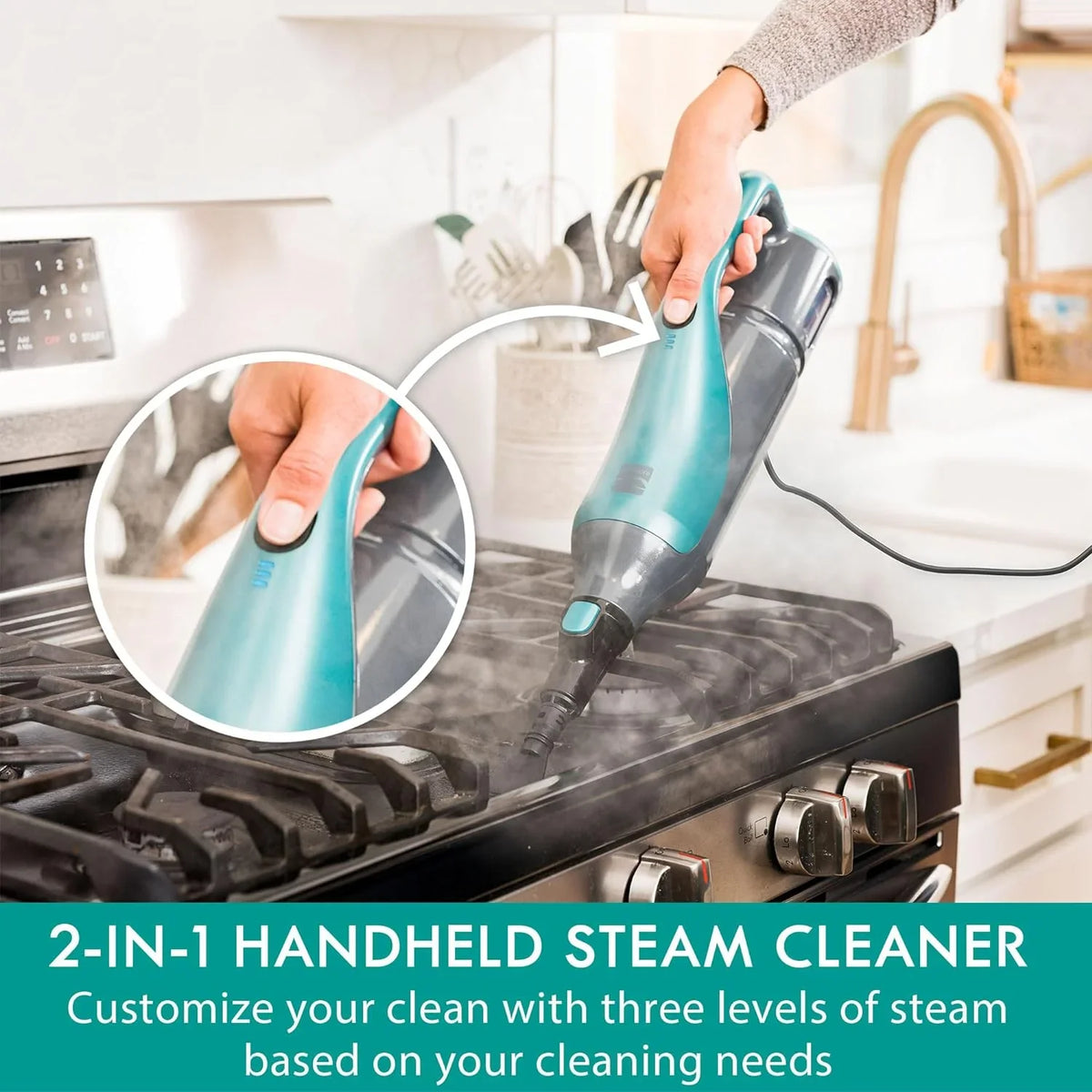 Kenmore SizeM2050 2-in-1 Sizeteam Mop Hard Floor Cleaner with 2 Modes & 2pcs Washable Pads for Carpets, Rugs and Upholstery, Green