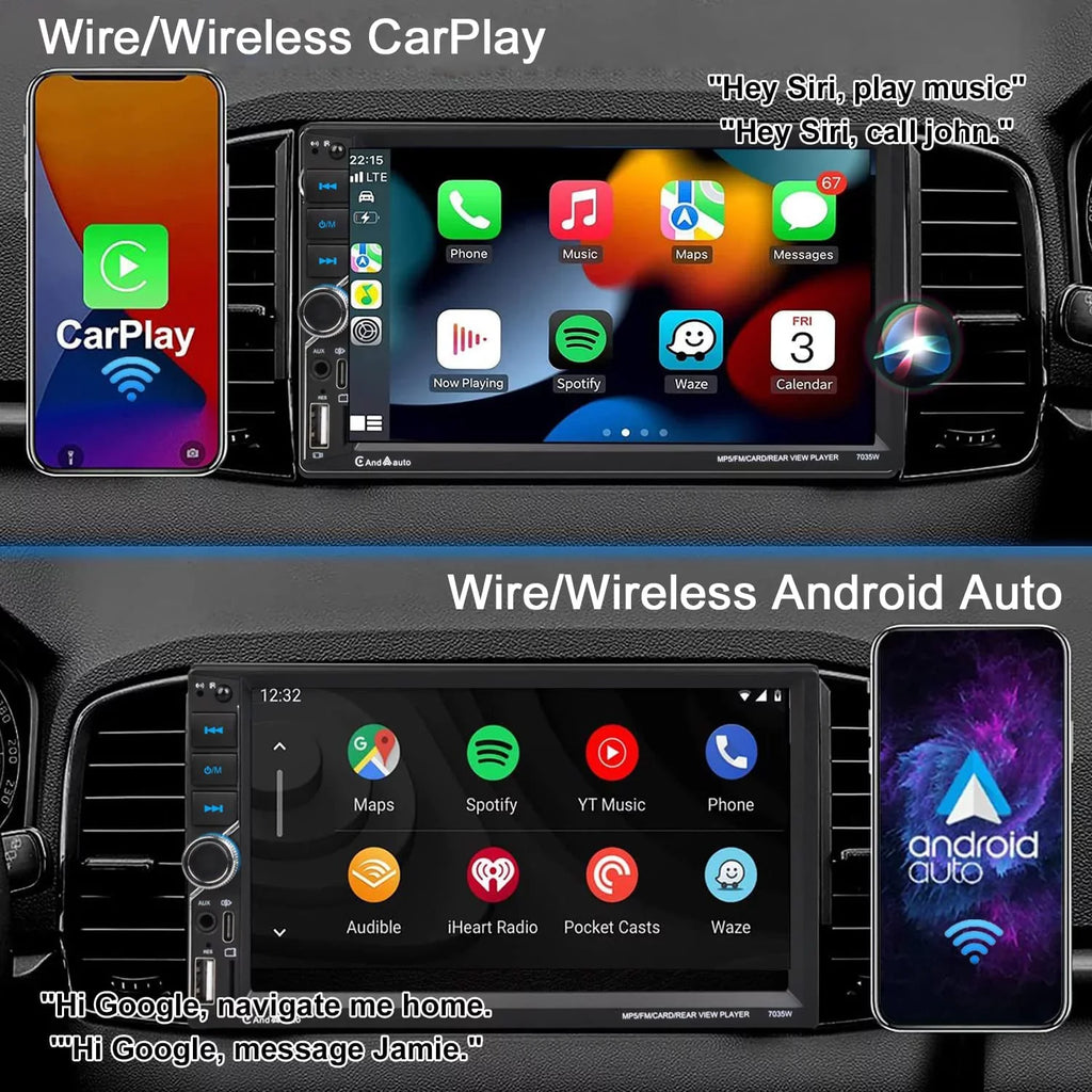 Alondy Double Din Car Sizetereo,Compatible with Wireless CarPlay/Android Auto,Type-C USizeB,7" Touchscreen,Mirror Link,Backup Camera,Bluetooth Voice Control,External Mic AUX SizeD DSizeP FM Radio Audio Receiver