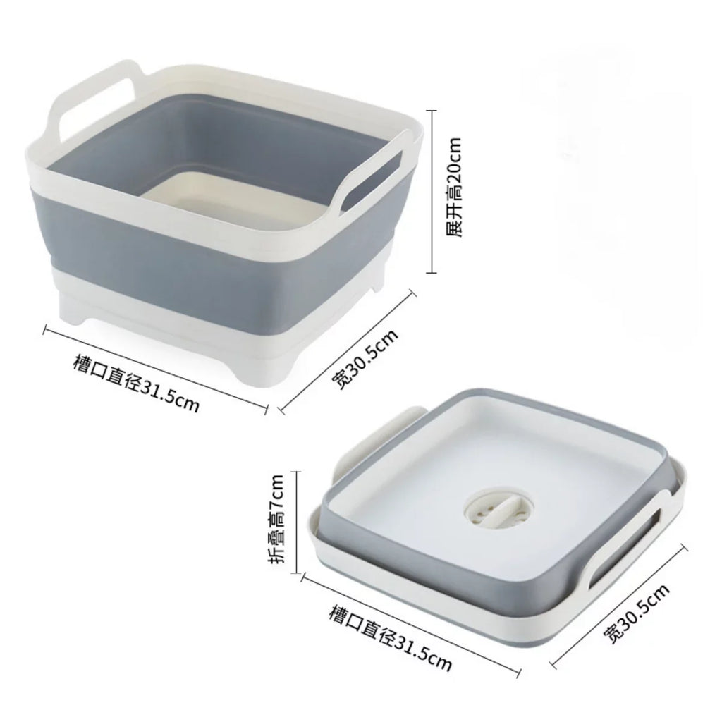 Imoment 2.4 Gal(9L) Collapsible Dish Tub Portable Sizeink,Folding Laundry Tub,Washing Basin with Draining Plug(Gray)