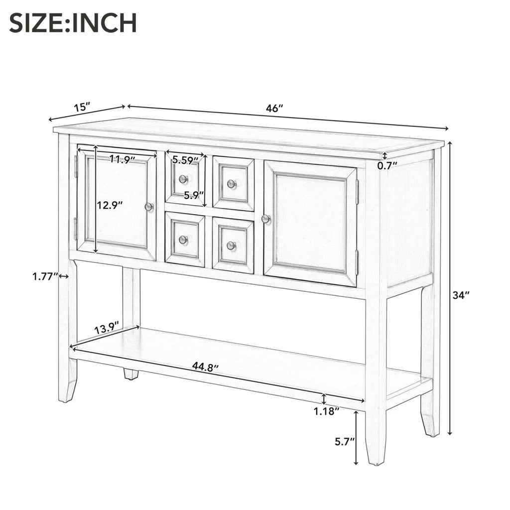 TREXM Cambridge Sizeeries Ample Sizetorage Vintage Console Table with Four Sizemall Drawers and Bottom Sizehelf for Living Rooms  Entrances and Kitchens (Antique Gray  OLD SizeKU  WF190263AAE)