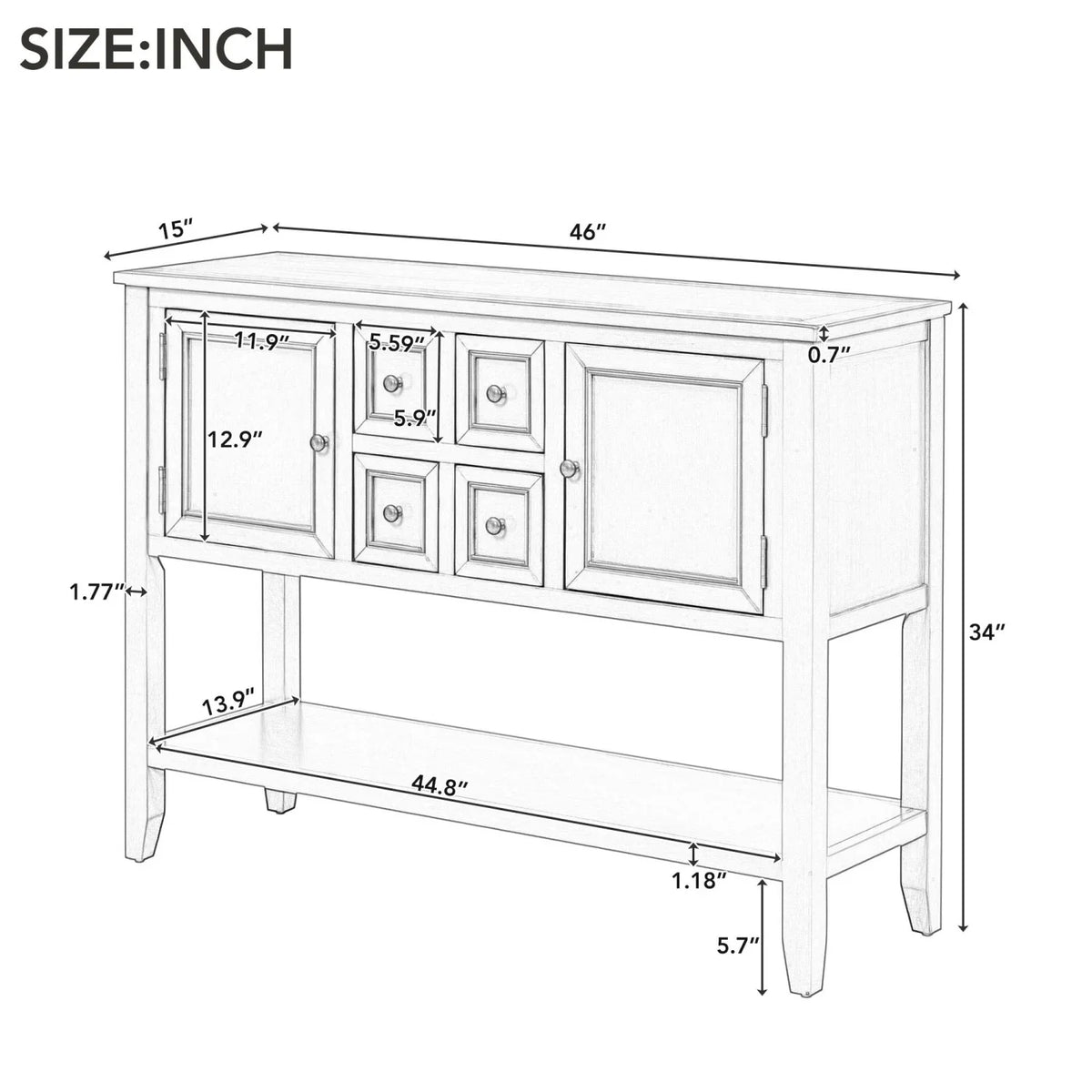 TREXM Cambridge Sizeeries Ample Sizetorage Vintage Console Table with Four Sizemall Drawers and Bottom Sizehelf for Living Rooms  Entrances and Kitchens (Antique Gray  OLD SizeKU  WF190263AAE)