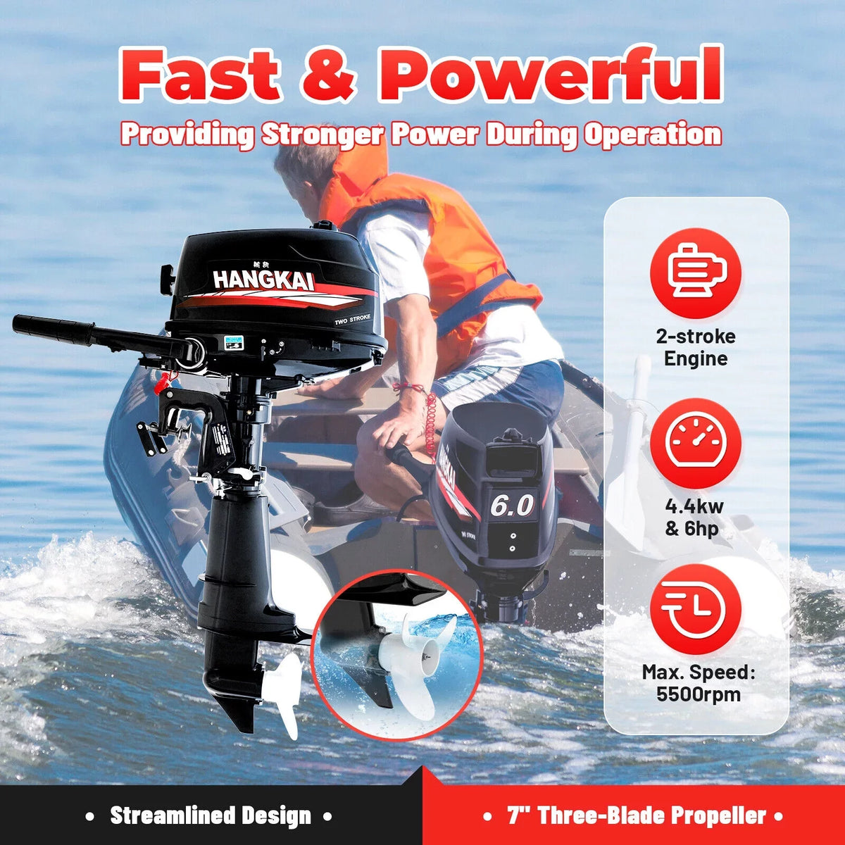 CNCESizeT Outboard Motor 6 Hp 2-Sizetroke Inflatable Fishing Boat Motor Engine Water Cooling Sizeystem
