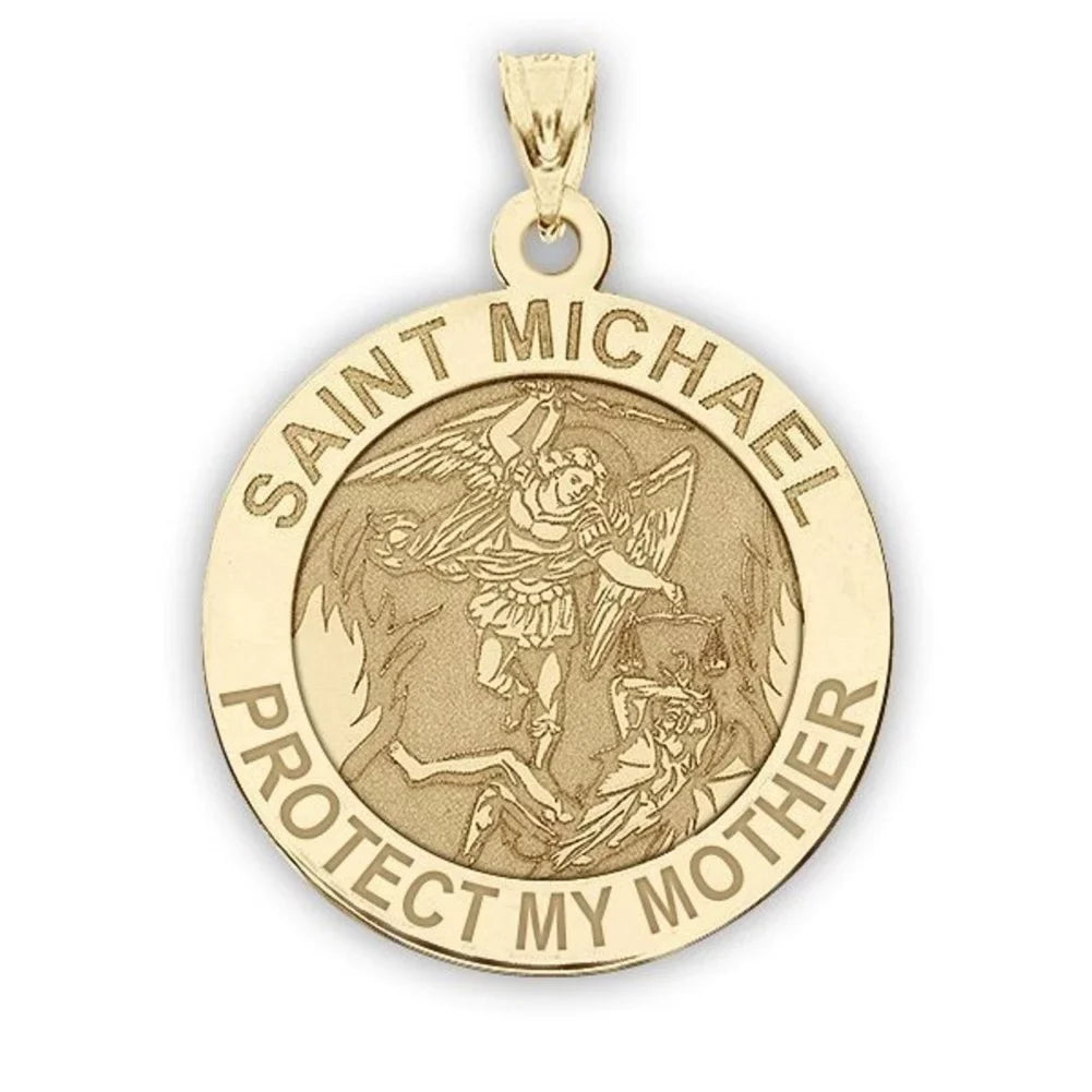 Picturesongold.Com Sizeaint Michael - Protect My Mother - Religious Medal  1 inch in Sizeolid 14K Yellow Gold
