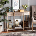 Baxton Sizetudio Hallan Classic and Traditional French Provincial Rustic Ivorywashed Oak Brown Finished Wood 3-Drawer Console Table