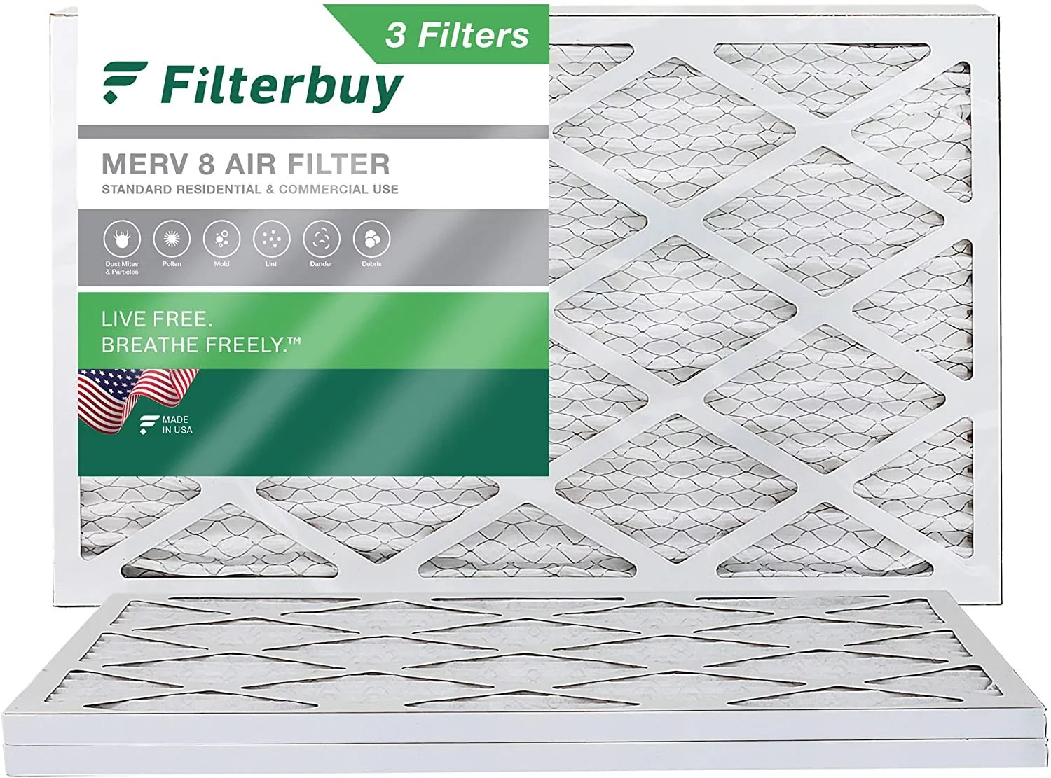 Filterbuy 16x36x1 MERV 8 Pleated HVAC AC Furnace Air Filters (3-Pack)