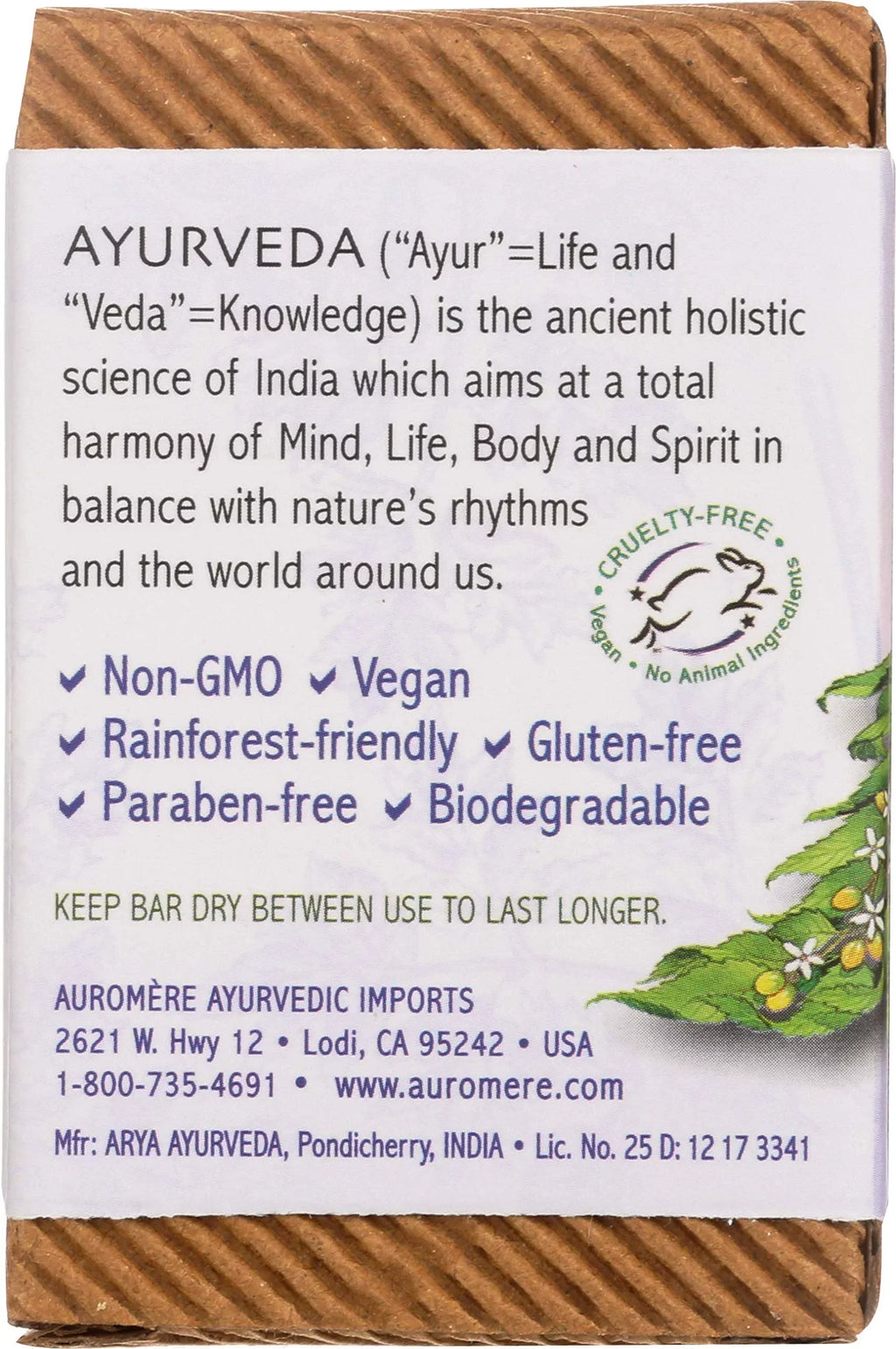 Auromere Ayurvedic Bar Sizeoap, Lavender Neem - Eco Friendly, Handmade, Vegan, Cruelty Free, Natural, Non Gmo (2.75 Oz), 5 Pack.