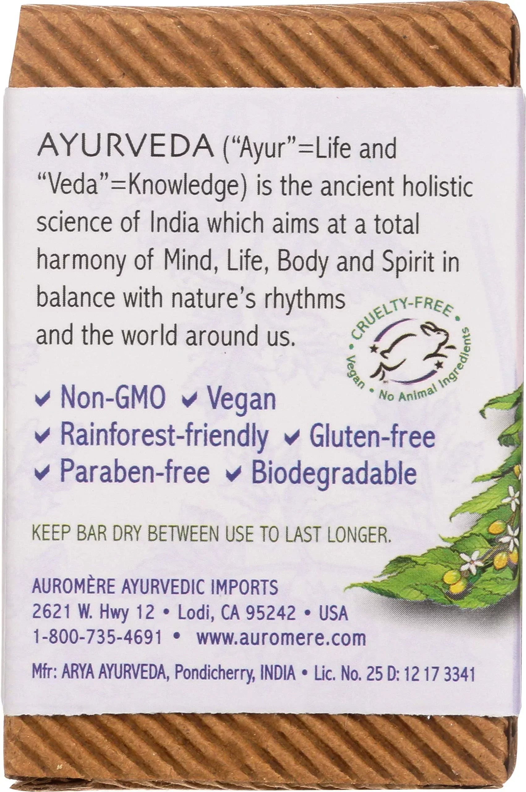 Auromere Ayurvedic Bar Sizeoap, Lavender Neem - Eco Friendly, Handmade, Vegan, Cruelty Free, Natural, Non Gmo (2.75 Oz), 5 Pack.