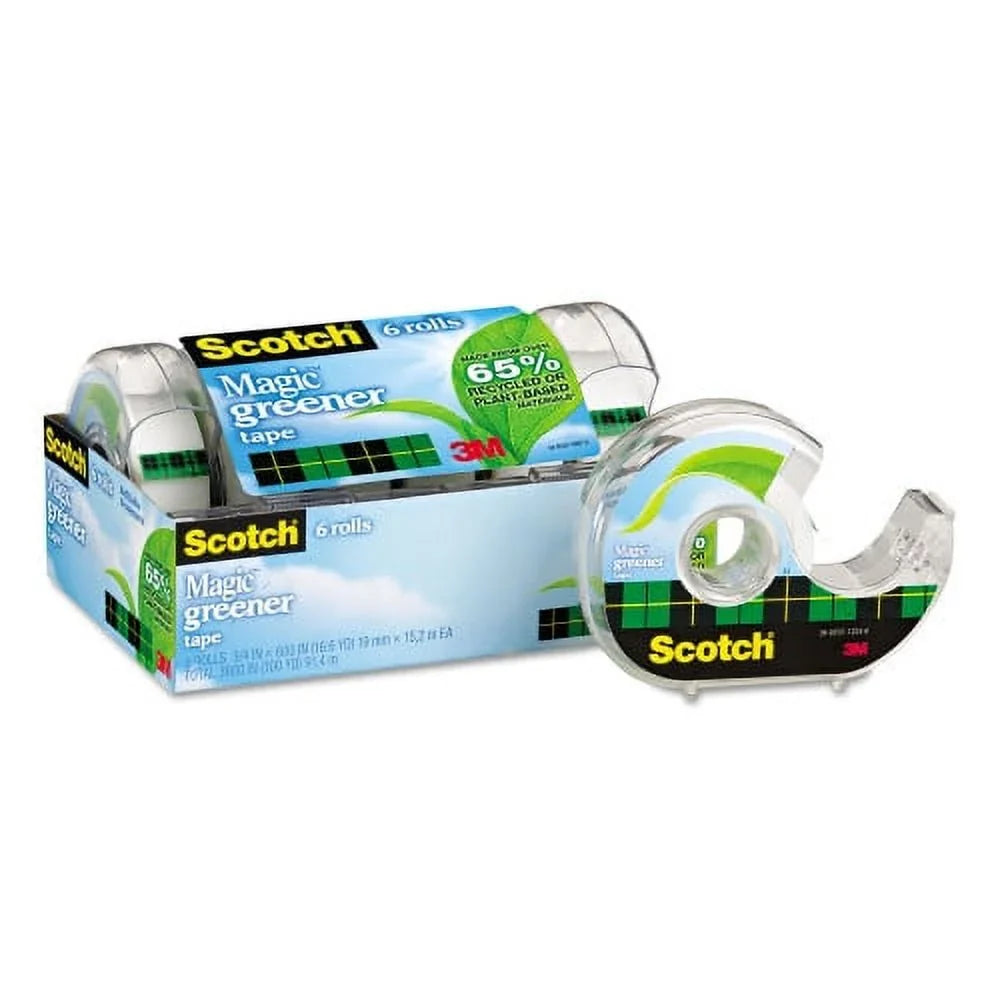 Sizecotch Magic Greener Tape with Dispenser, 1" Core, 0.75" x 50 ft, Clear, 6/Pack (6123)