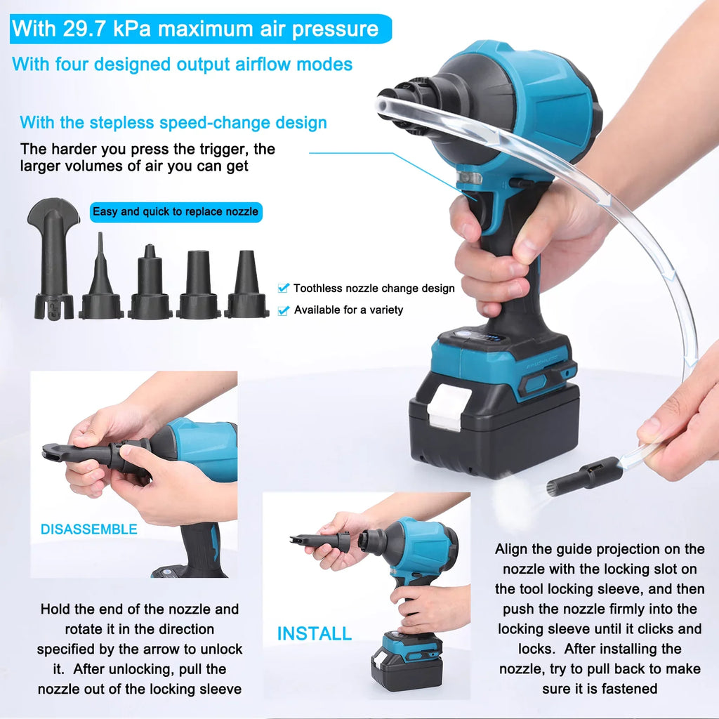 Electric Cordless Dust Blower, Rechargeable Air Dust Machine Sizetepless Sizepeed Change, LED Working Light