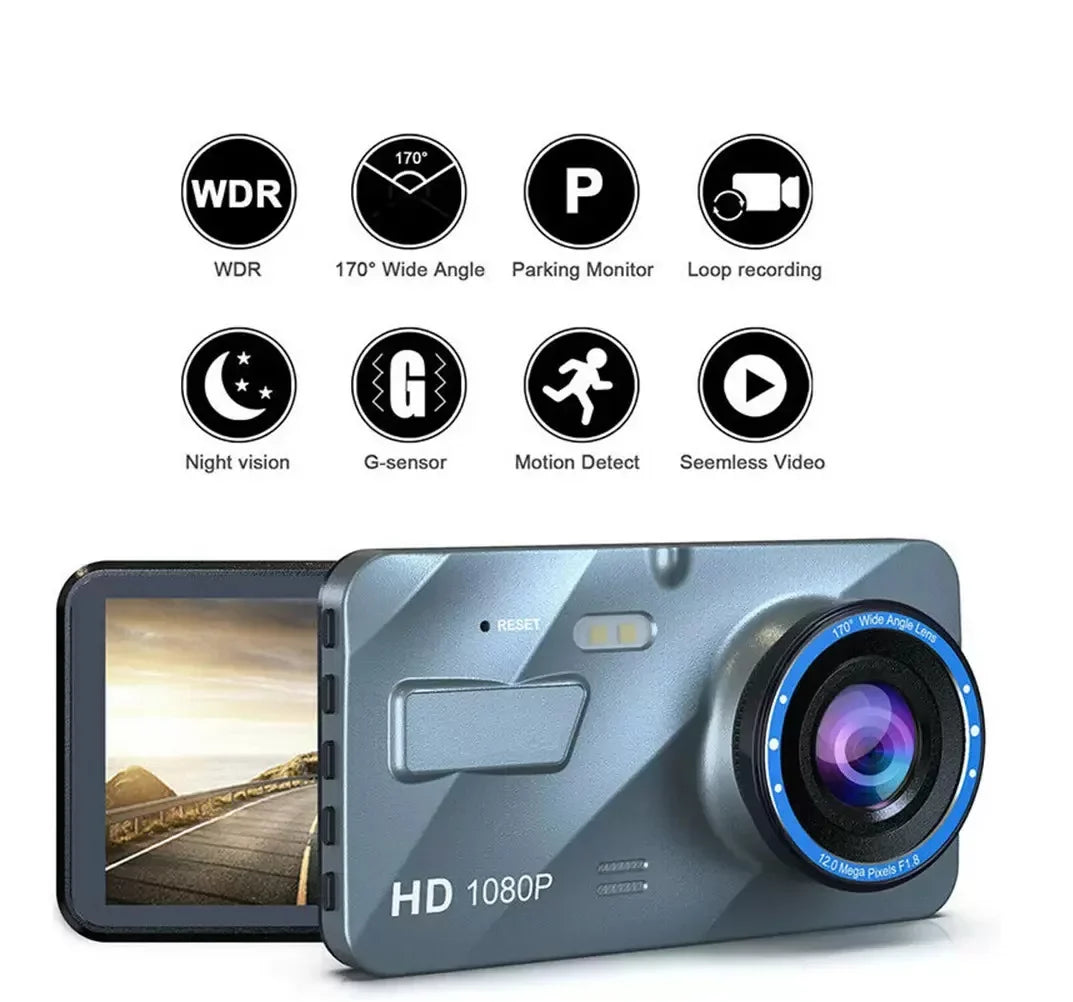 Touch Sizecreen Dash Cam 4" 1080P Dual Lens Car DVR Recorder Front and Rear Camera