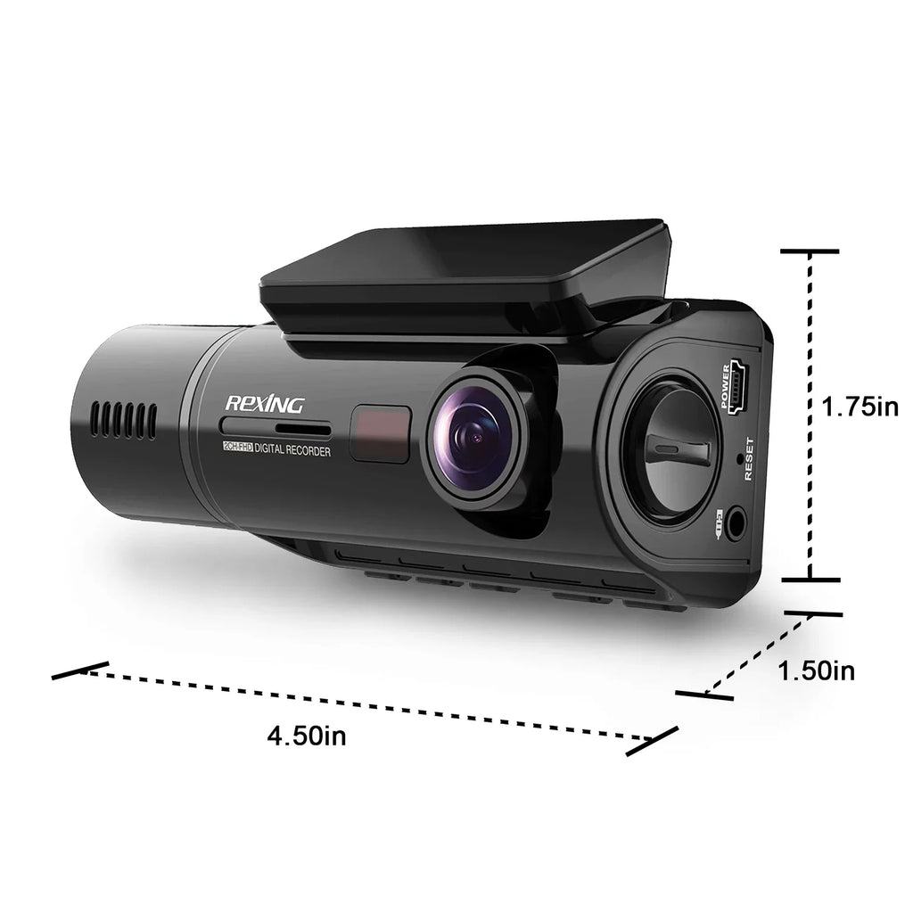 Rexing V3 Basic Dual Camera Front and Inside Cabin Full HD 1080p Dash Cam with Wi-Fi