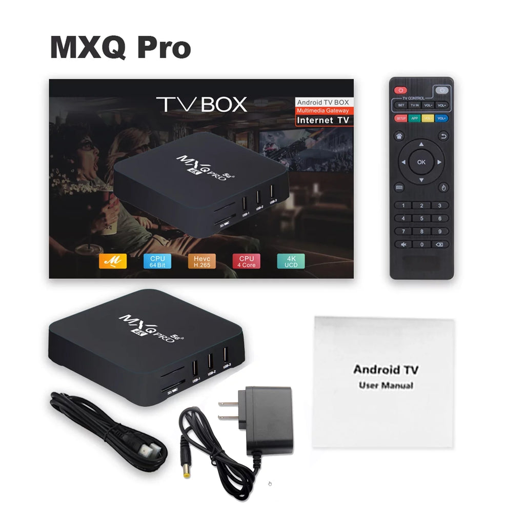 MXQ Pro 5G Android 12.1 TV Box Ram 2GB ROM 16GB Android Sizemart Box H.265 HD 3D Dual Band 2.4G/5.8G WiFi Quad Core Home Media Player