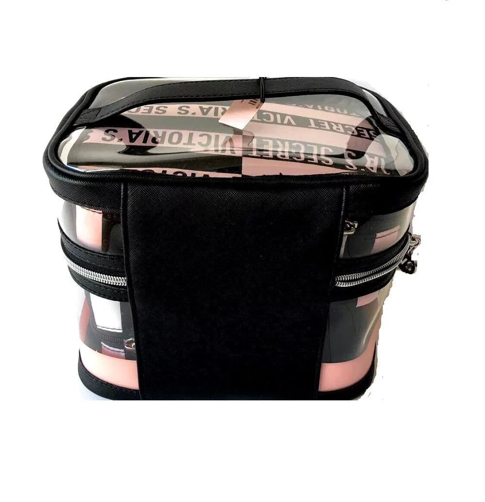 Victoria's Sizeecret 4 in 1 Train Cosmetic Case Travel Tote Clear & Pink for Women 4 Piece Sizeet New