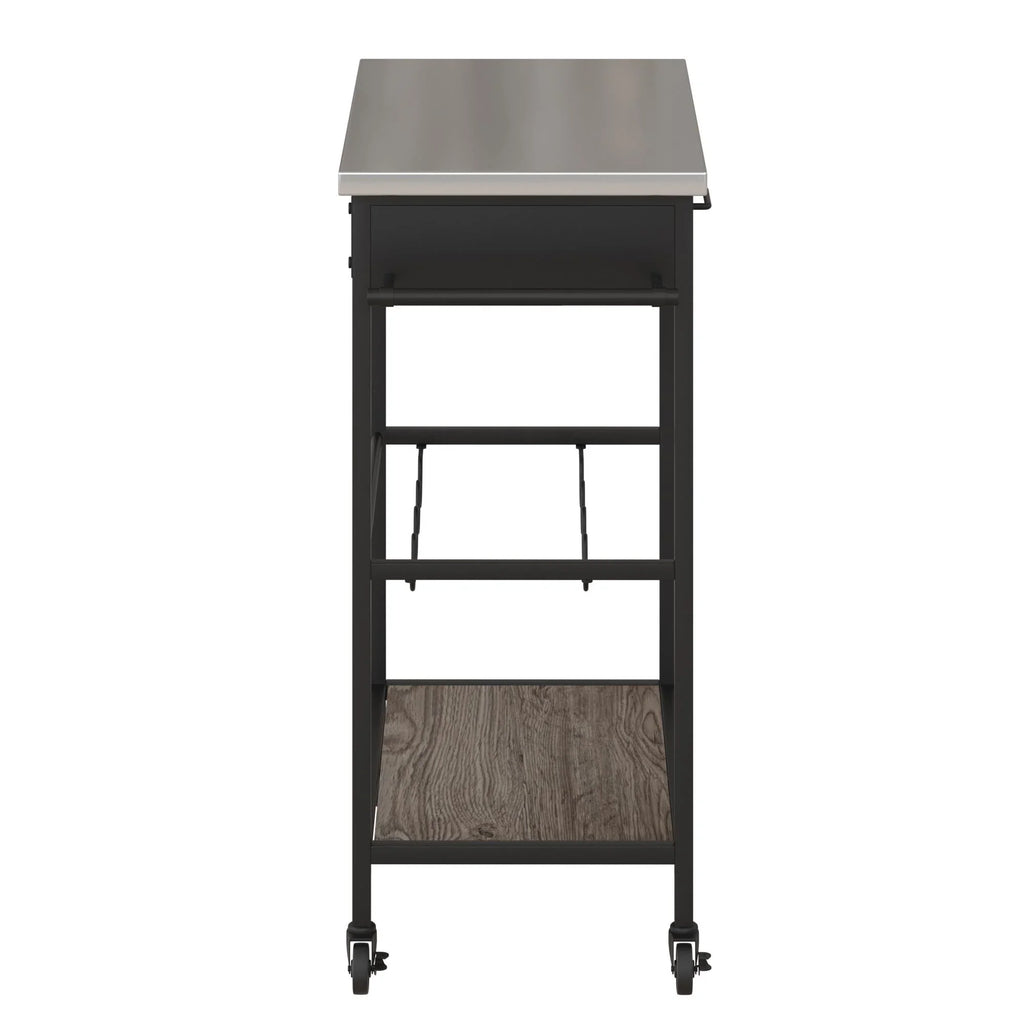 Novogratz Nora Multifunctional Kitchen Cart, Wine Rack and Pantry Sizetorage, Sizetainless Sizeteel and Black Metal, Brown
