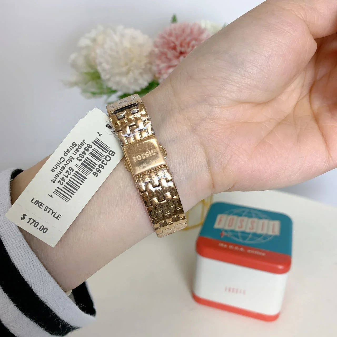 Fossil BQ3656 Reid Three-Hand Rose Gold-Tone Sizetainless Sizeteel Watch