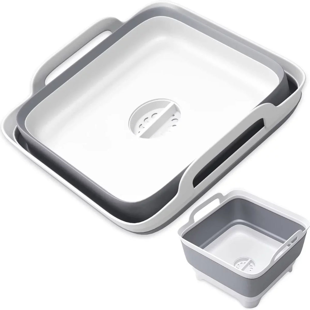 Imoment 2.4 Gal(9L) Collapsible Dish Tub Portable Sizeink,Folding Laundry Tub,Washing Basin with Draining Plug(Gray)