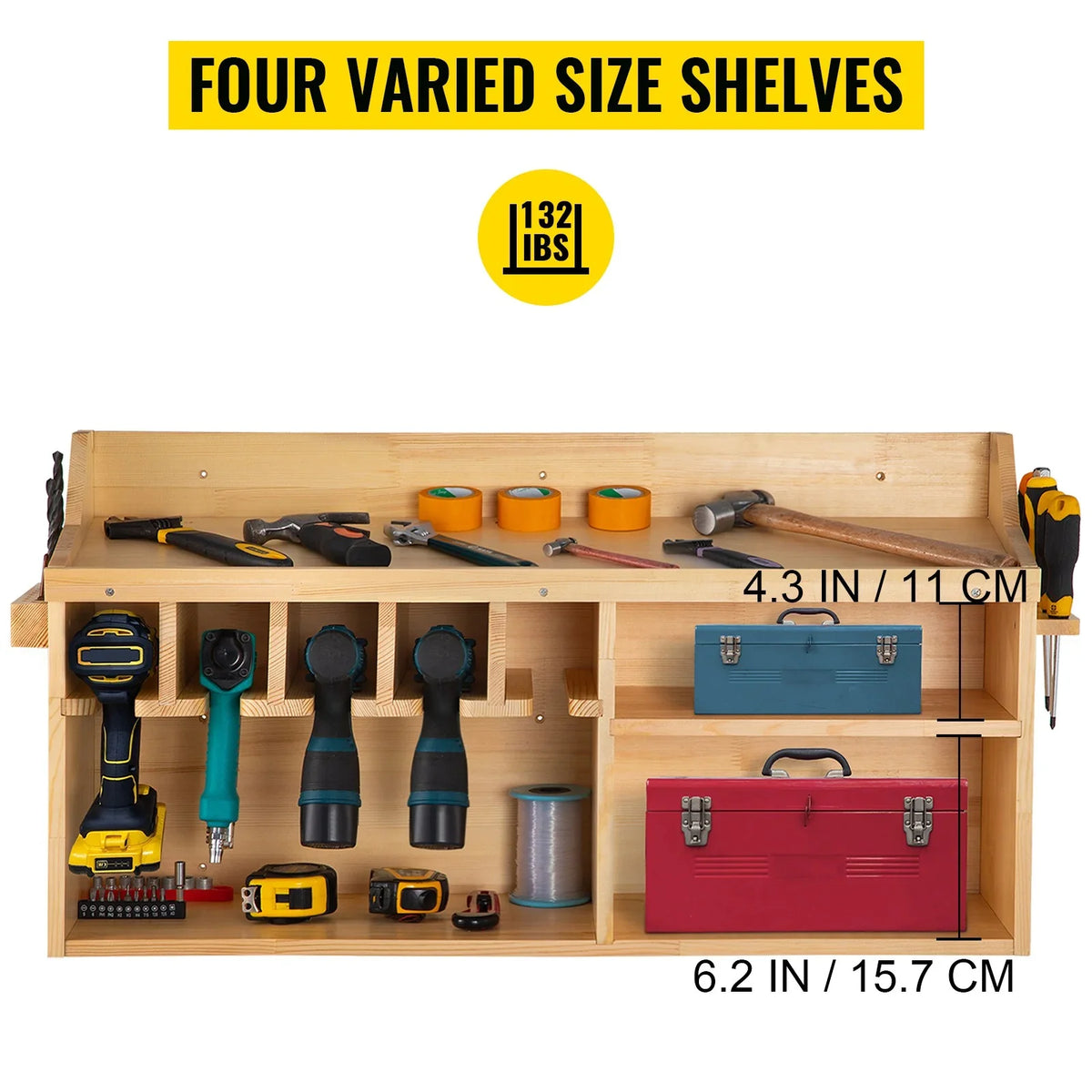 BENTISizeM Power Tool Organizer Drill Wall Tool Holder 5 Sizelots 4-shelf Wall Mounted