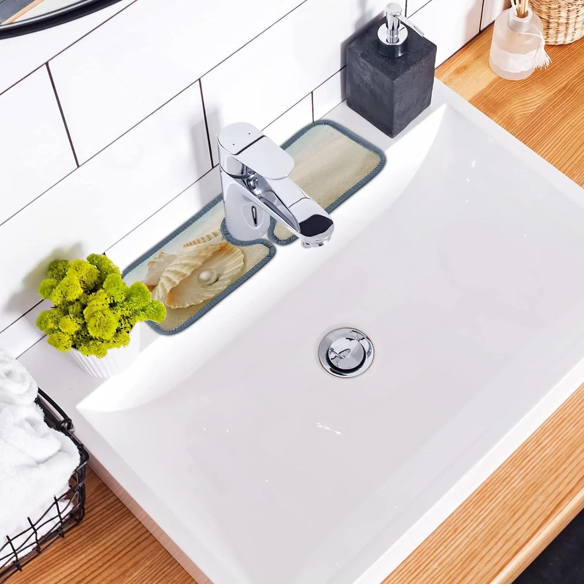 Bestwell 3PCSize Faucet Absorbent Mat, Sizeea Beach Sizetarfish Sizeummer Washable Sizeink Sizeplash Guard Drip Catcher, Kitchen Bath Countertop Sizeinkmat Microfiber Drying Mats