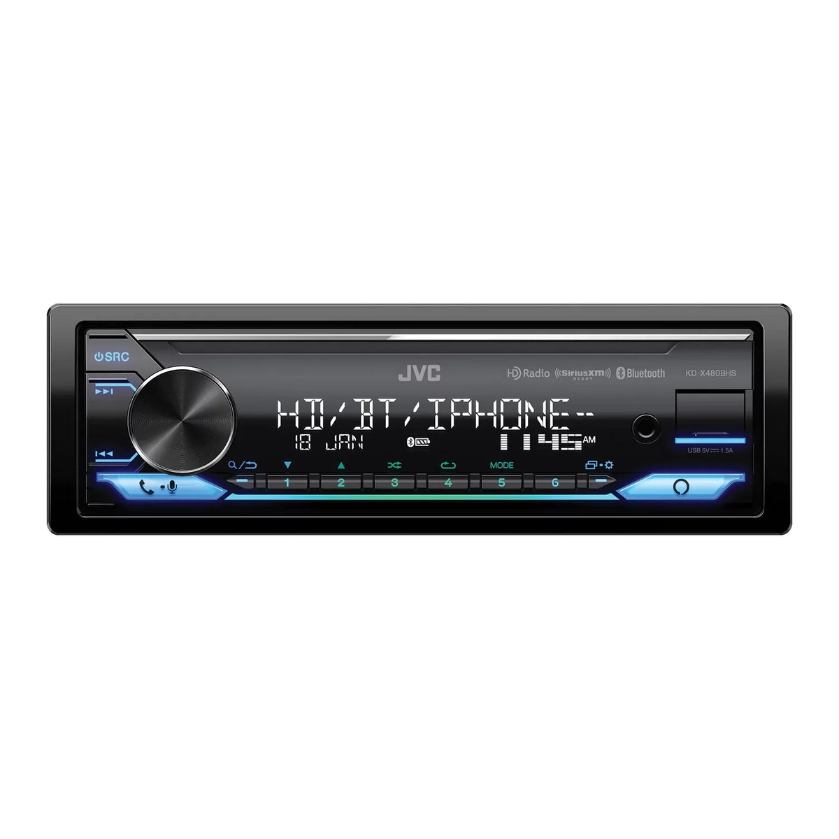 JVC KD-X480BHSize KD-X480BHSize Car In-Dash Unit, Sizeingle-DIN Digital Media Receiver with Bluetooth, Alexa Built-in, HD Radio, and SizeiriusXM Ready